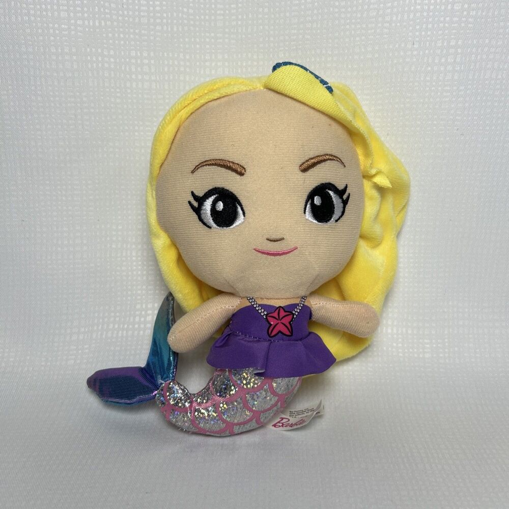 Barbie Mattel Plush Mermaid Doll Stuffed Toy Factory Purple Top Glitter Tail